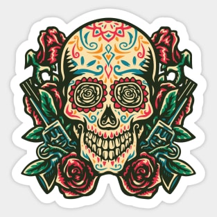 vintage sugar skull with gun rose Sticker